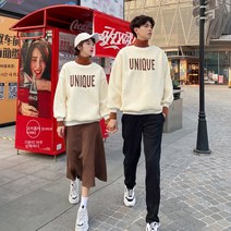 커플 추동 도톰 램스울 후드자수상의 추동 풀오버 맨투맨 커플룩