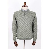 브렌우드 울 100 카키 사선 자카드 이노버 니트 셔츠