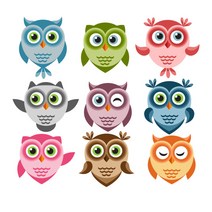티셔츠 스티커 의류 열전사지 3D전사지]9마리 귀여운 부엉이 012
