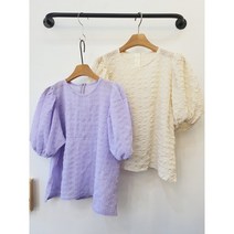 쭈글이 쉬폰 크롭 벌룬 소매 주름블라우스