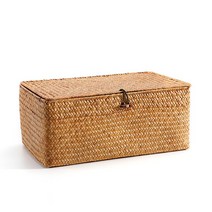 홈인테리어 소품 뚜껑있는 대형 사각 라탄 수납함 정리 바구니 2color, 대형 29x21x14cm개, 오렌지 심플