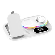 전화 대형 화면 알람 시계 무선 충전기 사무실 시계 이어폰 미끄럼 방지 충전 도킹 스테이션 흰색, 하얀색