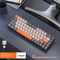 기계식키보드 블루투스 호환 5.0 기계식 게임용 키보드 2.4G 68 키 컴퓨터 PC 용 데스크탑 노트북 무선 미니게이밍키캡, 브라운 스위치, 02 K68 White B, K68 White B