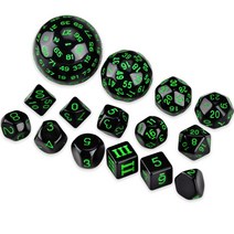 보드 게임 주사위 15 조각 불투명 검정 다면체 주사위 세트 dnd dcc rpg d3 d4 d5 d6 d7 d8 d10 d d12 d16 d20 d24 d30 d60 d100, 초록