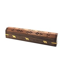 Govinda® 나무 관 향 버너 - 30.5cm(12인치) 코끼리 - 황동 인레이 - 보관 칸, Elephant