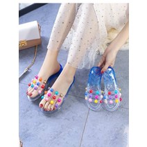 여성젤리슈즈 여름 플랫폼 푹신한 샌들 여성용 크리스탈 슬리퍼 샌들 및 홈 플라스틱 겉옷 미끄럼 방지 구식 여름 젤리 부모-자식 엄마와 딸