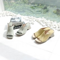 지쎄수제화 양가죽 사이드슬릿 뮬슬리퍼 웨지굽 샌들6cm-255빅사이즈 민트 머스타드