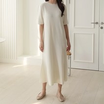 4컬러 홀가먼트 울100% 라운드넥 반팔 루즈핏 니트 롱 원피스