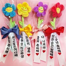 스마일꽃 인형 고급리본 꽃다발 화환 어린이집 생일 졸업 기념일 축하메세지 귀여운 선물 토퍼 할인+사은품+쇼핑백, 레드, 노랑