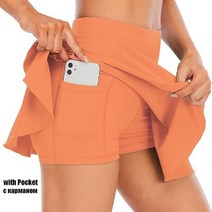 테니스연습기 테니스볼머신 테니스용품 여성 테니스 스커트 높은 허리 반바지 스포츠, Orange+M