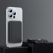 리아 아이폰 갤럭시 마그네틱 부착식 MAGSAFE 미니 20W 고속 무선 충전 보조배터리, 블랙, 5000mAh