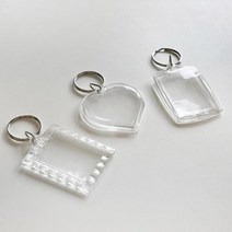 투명 아크릴 증사 미니 액자 키링 3type [열쇠고리 포토 키홀더 우정 커플 가족 사진 보관 홀더], 사각