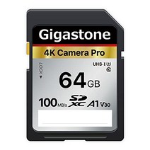 최대 100MB/s의 Gigastone 4K Camera Pro 64GB SDXC 메모리 카드. 디지털 카메라용 Canon Sony Nikon Olympus 4K UHD 비디오 녹화 UHS-I U3 V30 class 10 -11838, 512GB