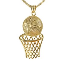 야구선수목걸이 야구목걸이 목걸이 세련된 패션 힙합 테마 농구 후프 펜던트 섬세한 파티 선물, 01 Golden
