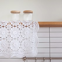 스퀘어 플라워 테이블 도일리 핸드메이드 수제 패브릭 테이블보, size:50cmx50cm, 화이트