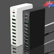 차량용고속무선충전기 무선충전기거치대 차량용무선충전기 호환 휴대용 USB C 타입 충전 어댑터 아이폰 삼성 샤오미 화웨이용 멀티 도킹 스테이션 10 포트 5 6 65W PD 20W, 16.60W White 10 Port  EU Power