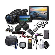 소니 핸드ycam FDR-AX700 4K HD 비디오 카메라 캠코더 + 2개의 추가 배터리 및 충전기 128GB 메모리 카드 케이스 마이크 모니터 등(해외 모델) - 프로페셔널 번