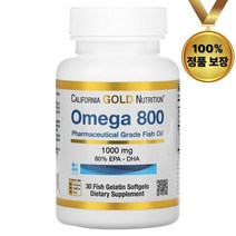 오메가800 피쉬 오일 에이코사/도코사헥사엔산 80% 트라이글리세라이드 형태 1 000mg 피쉬 젤라틴 소프트젤 30정