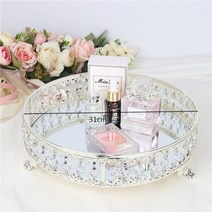 디저트접시추천 이케아우드볼 샐러드보울 이케아샐러드볼 이케아유리볼 시리얼볼 유럽 ​​거울 금속 트레이 케이크 스탠드 크리스탈 과일 접시 화장품 보석 상자 잡화 보관 트레이 디저트, 31cm