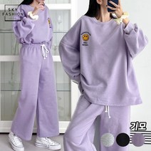 기모 위드스마일 트레이닝세트 루즈핏 여성 긴팔 티셔츠 밴딩 와이드팬츠 트레이닝복 세트 운동복 통바지 투피스 셋트