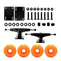 스케이트보드 패키지 52mm 휠 구성 요소가 있는 5인치 트럭 알루미늄 트럭 5A 경도 부션 및 6홀 베이스 플레이트, 금속, 5 인치 × 주황색 바퀴