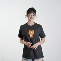애니멀스 귀여운 동물 캐릭터 로고 남녀공용 반소매 면 반팔 라운드 티셔츠