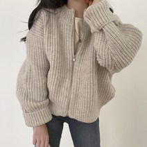 여성 라운드넥 니트 집업 가디건 W150