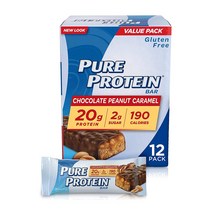 순수 단백질 바 고단백 에너지를 지원하는 영양가 있는 스낵 저설탕 글루텐 프리 초콜릿 땅콩 캐러멜 1.76 온스 12개, 초콜릿 디럭스