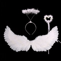 천사날개 천사 머리띠 파티 사진촬영 할로윈 소품, 천사 날개 머리띠+엔젤봉 세트