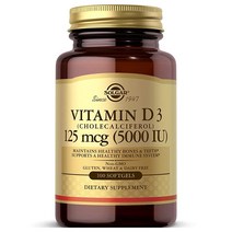 Solgar 솔가 비타민 D3 콜레칼시페롤 125mcg (5000 IU) 240정 식물성 캡슐, 100 Count (Pack of 1)