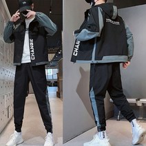 세련된 레터링 디자인 남자 후드집업 패션트레이닝 상하복세트 봄 가을 겨울 블랙 간절기 재킷
