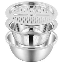 hitiya 3 in 1 스테인레스 채칼 채반 믹싱볼 3종 세트, Silver