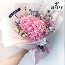 [르베르플라워] 프리저브드플라워 수국 생화꽃다발 보존화 천일화, 핑크포장, 핑크포장