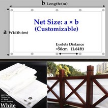 방가로 6평농막 야외정자 95 차광 자외선 방지 흰색 HDPE 태양 그늘 그물 야외 개인 정보 보호 화면 전망대 파빌리온 캐노피 커버, 57.50cm Eyelets Space - 1m x 4