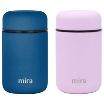 MIRA 2팩 단열 식품 용기 보온병 뜨거운 음식 및 수프용 컴팩트 스테인리스 스틸 진공 도시락 용기 382.7g(13.5온스) 스카이 데님, Denim Blue & Lilac