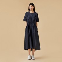 [JAJU/자주] 사각사각 코튼 스트링 반팔 원피스_네이비