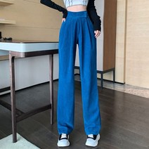 여성 스트레이트 플러시 하이 웨이스트 코튼 느슨한 바지