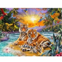 JISAN 보석십자수 캔버스형 세트 50x40cm JB01, 호랑이 동산