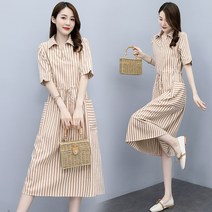 하이 엔드 코튼 린넨 드레스 여름 얇은 2023 신작 여성용 허리 커버 육체 스트라이프 셔츠 스커트
