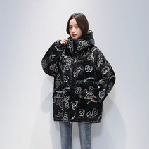 여자 후드 집업 하이넥 오버핏 홀로그램 곰돌이 특이한 반 패딩 자켓 10대 20대 커플
