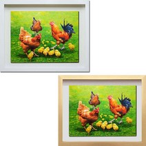 (진품) 진품 진품 풍수에좋은 유화 닭그림 합격 승진 공부방 서재 액자 풍수 인테리어 사무실 그림 거실 현관 침실, 3번 고급 화이트액자