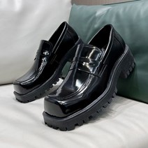 남자 로퍼 남성 캐쥬얼 구두 스퀘어 발가락 두꺼운 단독 일본 Streetwear 패션 캐주얼 힙합 가죽 신발 사무실 통근