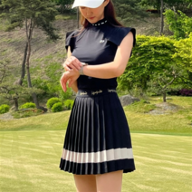 여성 골프 주름 플리츠 배색 치마바지 밴딩 플레어 스커트 2컬러