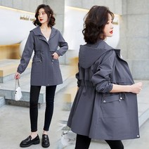 FEIJUN 여성용 봄가을 루즈핏 후드 허리 스트링 야상 바람막이 집업 점퍼 캐주얼자켓 1432V