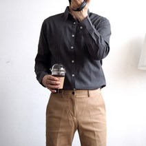 남성용 프리미엄 캐주얼 면 린넨 기본핏 긴팔 셔츠