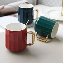 [오너클랜] 독특한 모양 도자기 골드 머그컵 비비드한 컬러감, 색상:블루