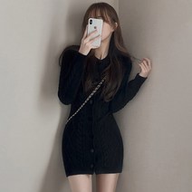 여자 라운드넥 슬림핏 꽈배기 미니 니트 원피스