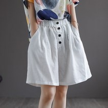 WZC 여름 여성 린넨 숏팬츠 무지 허리밴딩 포켓 와이드 반바지 빅사이즈 5가지 컬러