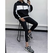 남녀공용 오버핏 배색 커플 아노락후드 트레이닝 3컬러