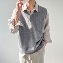 BIKASU 남성 베이직 니트 조끼 캐주얼 소프트 무지 브이넥 민소매 베스트